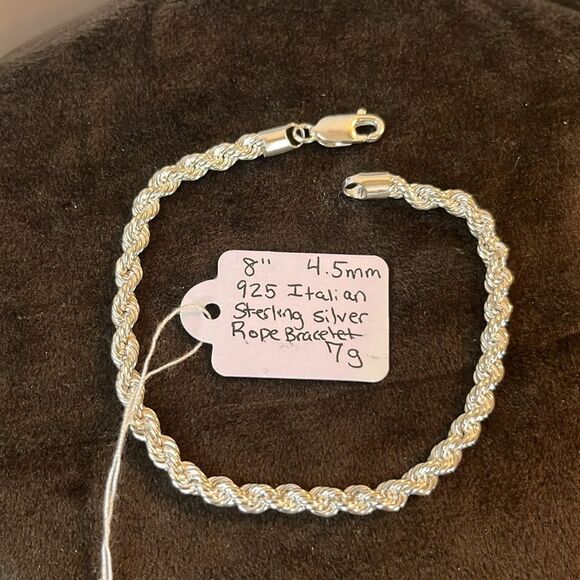 8” 925 Sterling Silver Solid Rope Chain Bracelet 4.5mm - Picture 7 of 7
